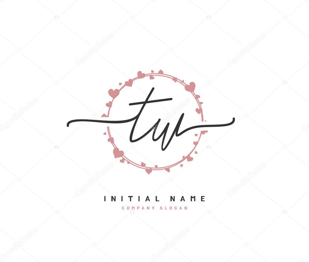 T W TW Beauty vector initial logo, handwriting logo of initial signature, wedding, fashion, jewerly, boutique, floral and botanical with creative template for any company or business.