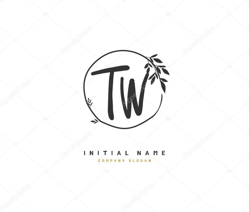 T W TW Beauty vector initial logo, handwriting logo of initial signature, wedding, fashion, jewerly, boutique, floral and botanical with creative template for any company or business.