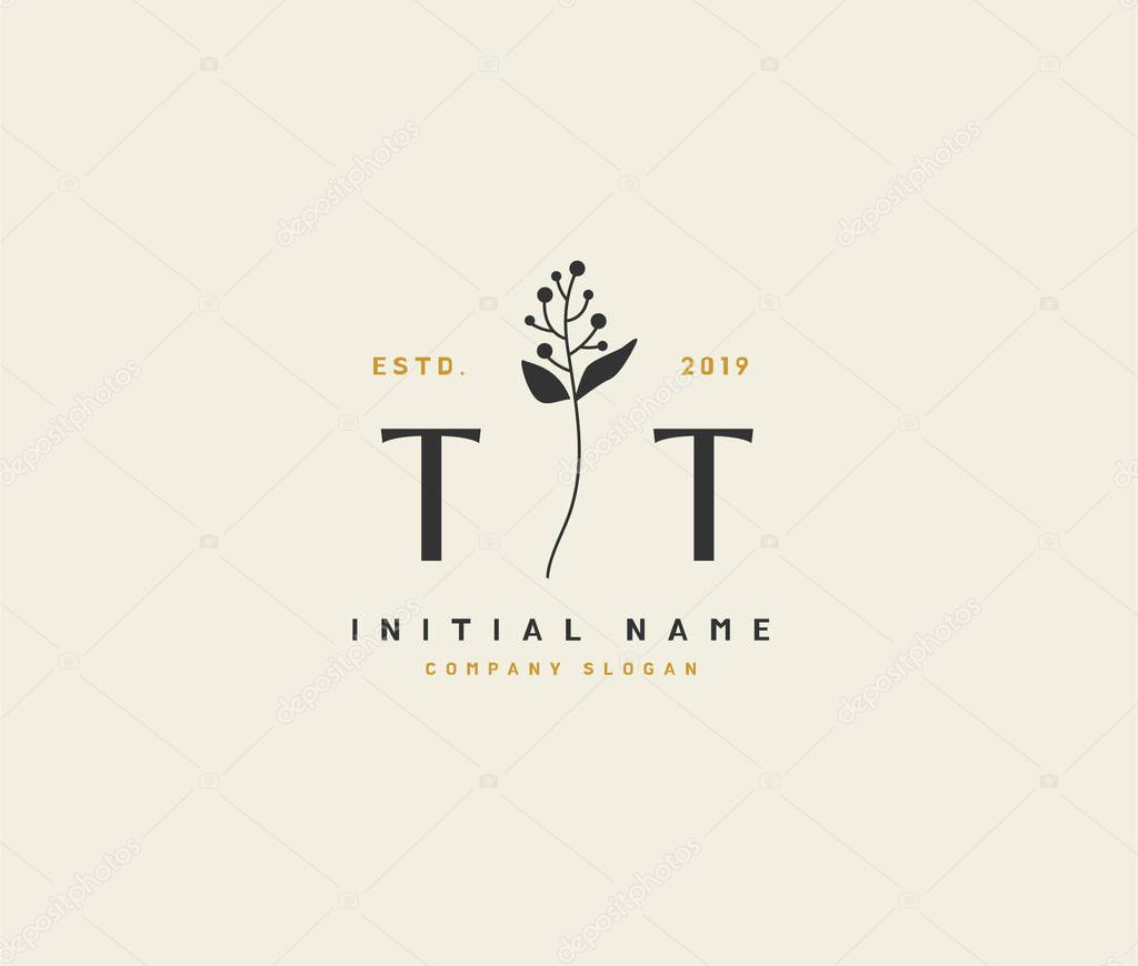 T TT Beauty vector initial logo, handwriting logo of initial signature, wedding, fashion, jewerly, boutique, floral and botanical with creative template for any company or business.