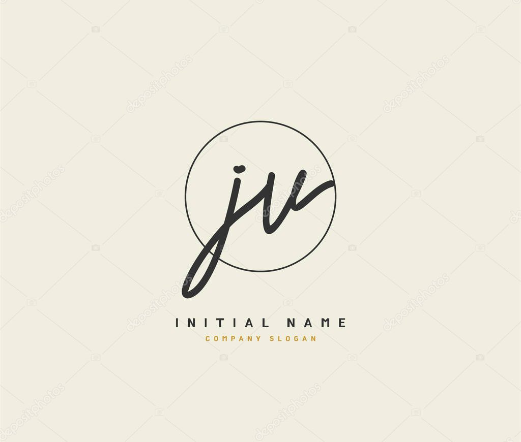 J V JV Beauty vector initial logo, handwriting logo of initial signature, wedding, fashion, jewerly, boutique, floral and botanical with creative template for any company or business.