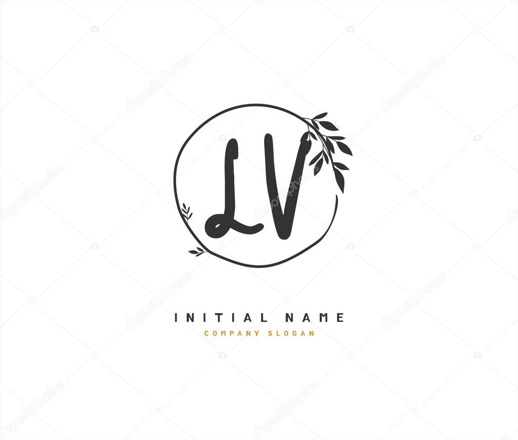 L V LV Beauty vector initial logo, handwriting logo of initial signature, wedding, fashion, jewerly, boutique, floral and botanical with creative template for any company or business.