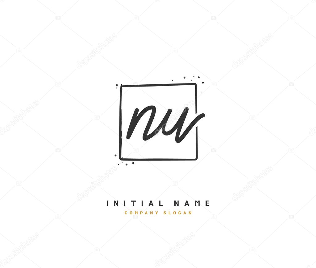N U NU Beauty vector initial logo, handwriting logo of initial signature, wedding, fashion, jewerly, boutique, floral and botanical with creative template for any company or business.
