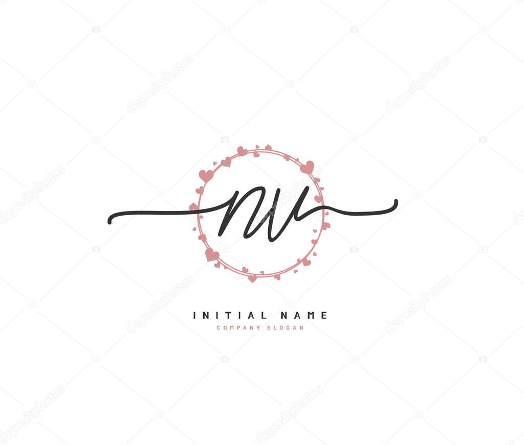 N V NV Beauty vector initial logo, handwriting logo of initial signature, wedding, fashion, jewerly, boutique, floral and botanical with creative template for any company or business.
