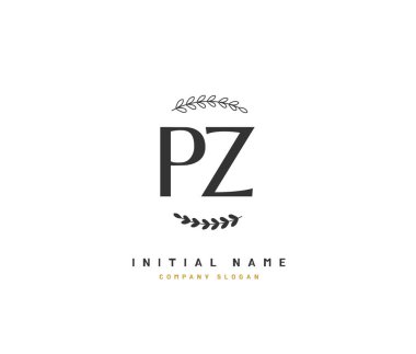 P Z PZ ilk logo, el yazısı logosu ilk imzası, düğün, moda, mücevher, butik, çiçek ve botanik herhangi bir şirket veya işletme için yaratıcı şablona sahip..