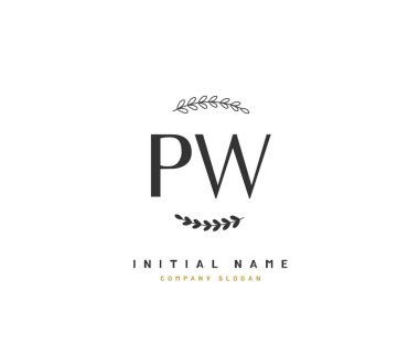 P W PW ilk logo, el yazısı logosu, ilk imzası, düğün, moda, mücevher, butik, çiçek ve botanik herhangi bir şirket veya işletme için yaratıcı şablona sahip..