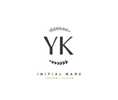 Y K Yk Güzellik Vektörü ilk logosu, başlangıç imzası, düğün, moda, mücevher, butik, çiçek ve botanik, herhangi bir şirket veya işletme için yaratıcı şablona sahip el yazısı logosu.