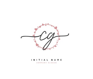 C G CG ilk logosu, ilk imzadan oluşan el yazısı logosu, düğün, moda, mücevher, butik, çiçek ve botanik, herhangi bir şirket veya işletme için yaratıcı şablona sahip..