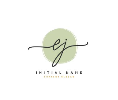 E J EJ ilk logosu, ilk imzadan oluşan el yazısı logosu, düğün, moda, mücevher, butik, çiçek ve botanik, herhangi bir şirket veya işletme için yaratıcı şablona sahip..