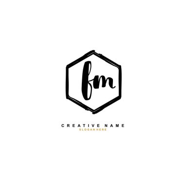 F M FM ilk logo şablonu vektörü. Harf logosu kavramı