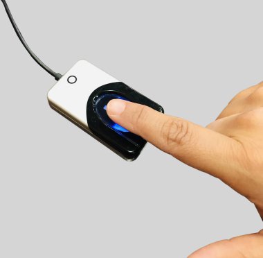 biometric scanning fingerprint woman index finger