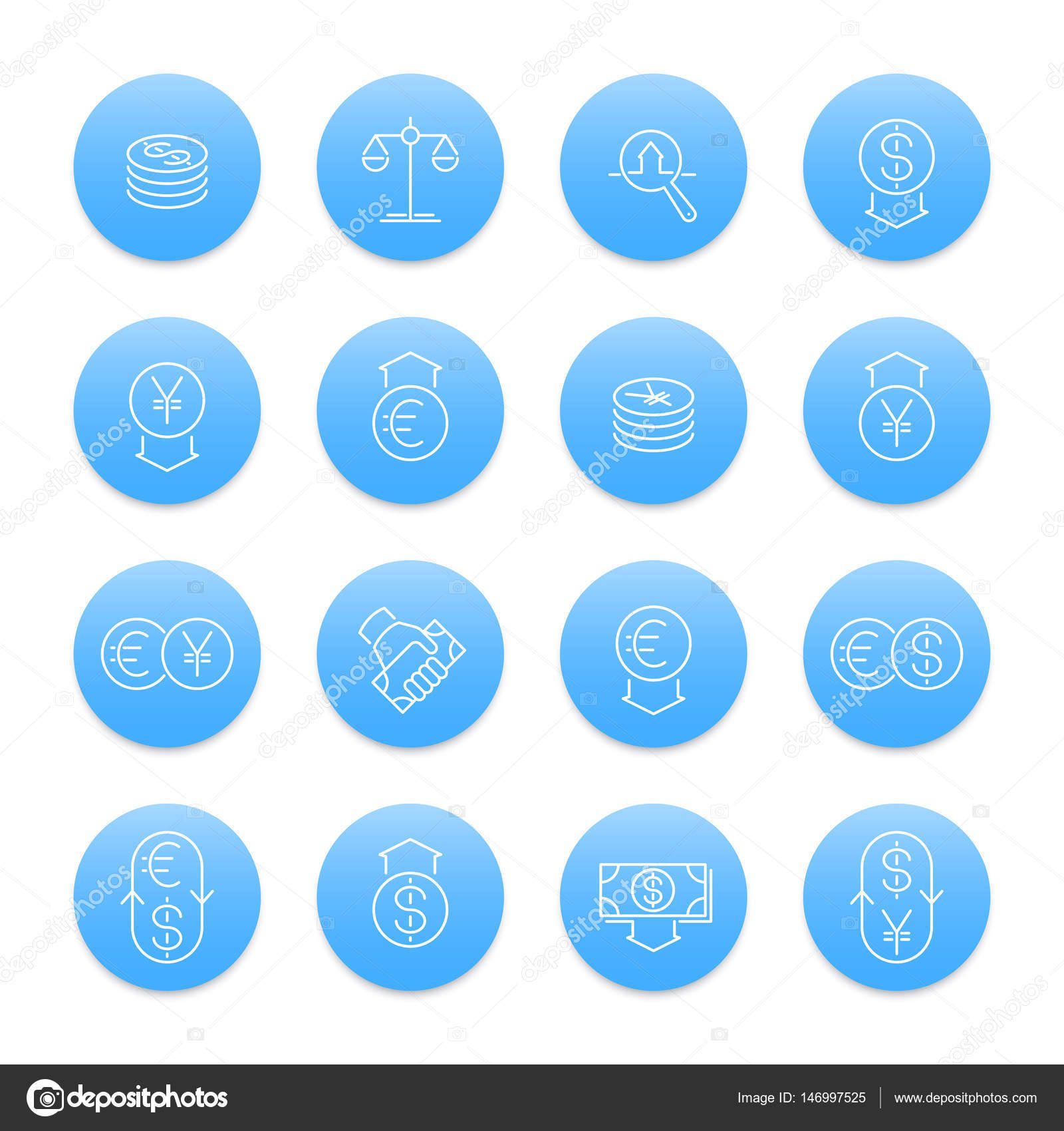 Currency Line Icons Set Forex Trading Foreign Exchange Coins - 