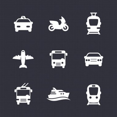 Yolcu taşıma simgeler kümesi, otobüs, metro, tramvay, tren, taksi Araba, uçak, taksi, gemi