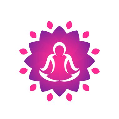 Yoga logo şablonu, lotus çiçeği beyaz üzerinde meditasyon adam