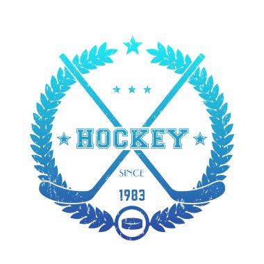 Hokey amblem, logo ile sopa, üzerinde beyaz mavi geçti, grunge etkisi-ebilmek var olmak çıkarmak