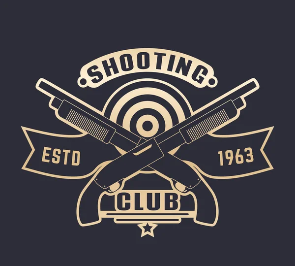 Club logo met twee gekruiste jachtgeweren, geweren, goud schieten over donker — Stockvector