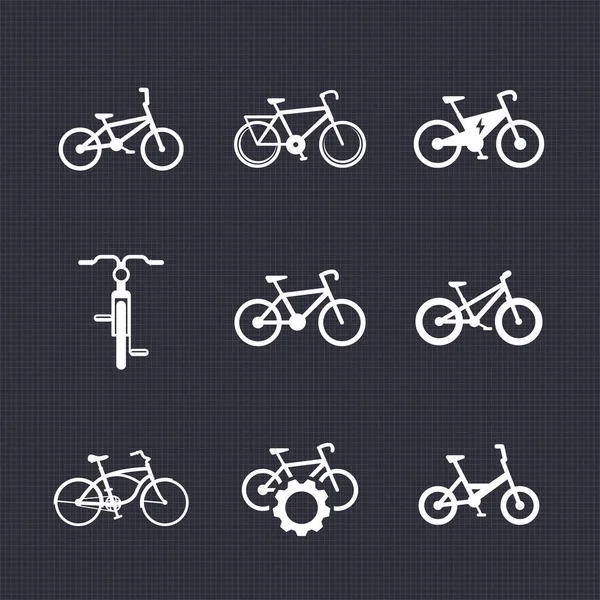 Bicycles, cycling, different bikes icons set — Stock Vector