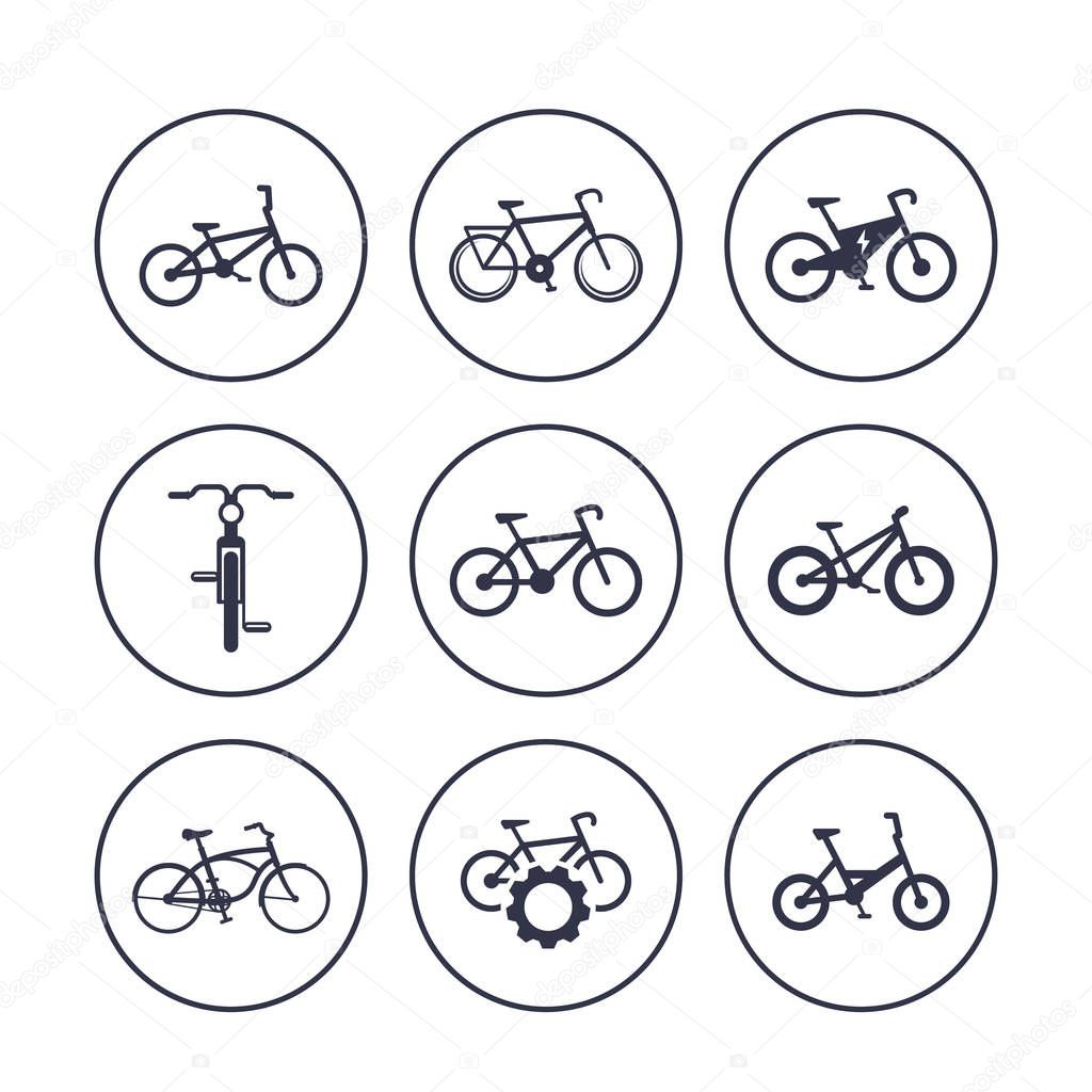 bicycles, cycling, bikes icons set
