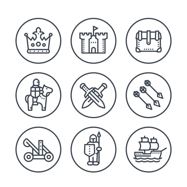 Средневековые иконы линии войны по кругу на белом
