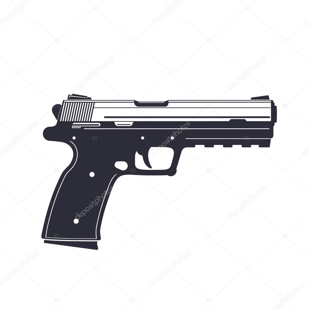 modern pistol, handgun isolated on white