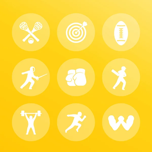 Sport pictogrammen ingesteld, boogschieten, boksen, lacrosse — Stockvector