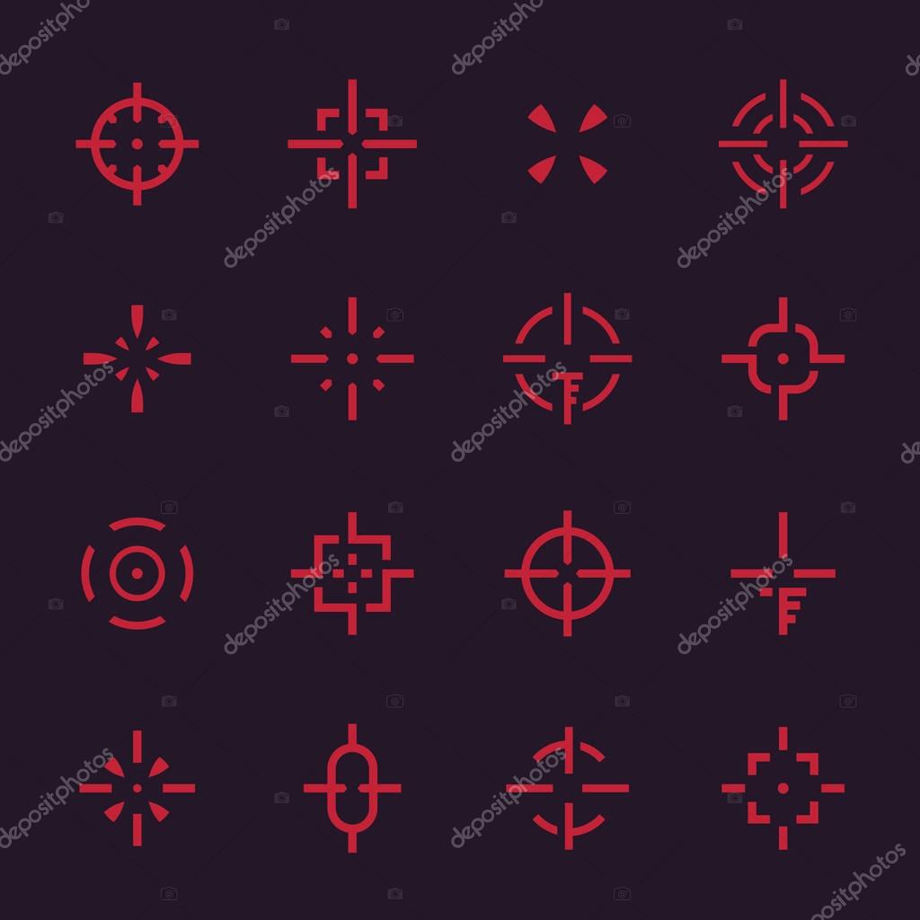 Crosshairs set, vector elements for interfaces on dark, eps 10 file, easy to edit