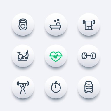 Fitness satır Icons set, spor, egzersiz, eğitim