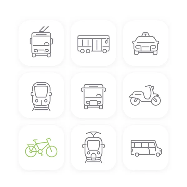 Αστικές μεταφορές, λεωφορείο, ταξί γραμμή εικόνες set — Διανυσματικό Αρχείο