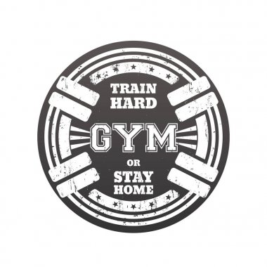 Yuvarlak spor salonu amblem, logo, barbell ile rozet