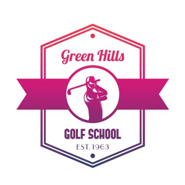 Golf okul logo, amblem golfçü sallanan kulübü ile