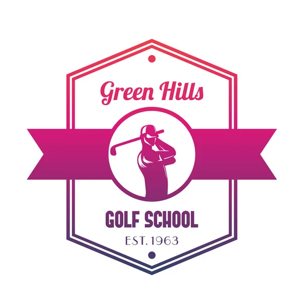 Logo der Golfschule, Emblem mit Golfschläger — Stockvektor