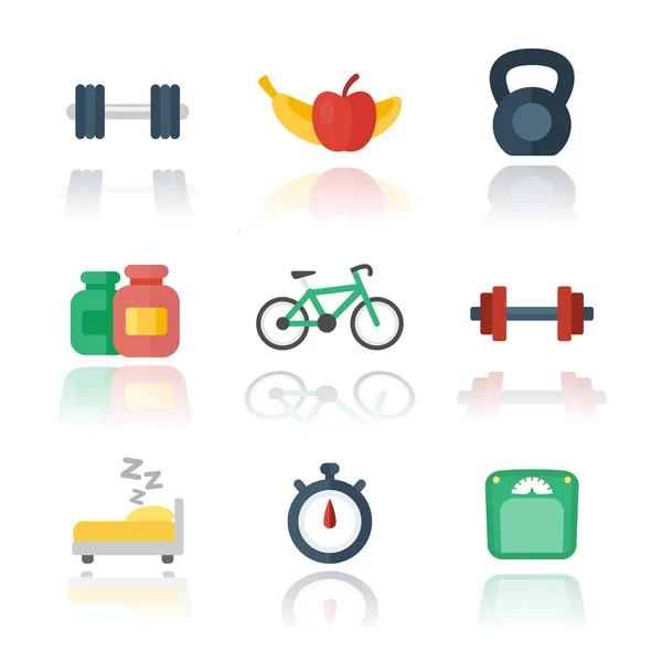 Fitness, gym flat icons over white — Stock Vector
