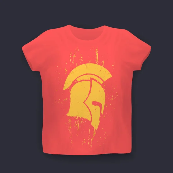 Grunge spartanischer Helm im Profil, Vektor T-Shirt — Stockvektor