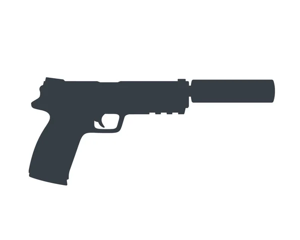 Pistole, Handfeuerwaffe mit Schalldämpfer, Pistole auf weiß — Stockvektor