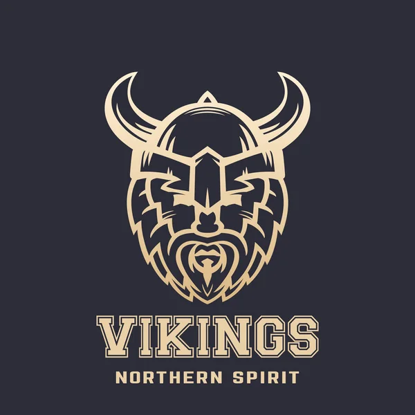 Vikings logo, bebaarde krijger in gehoornde helm — Stockvector