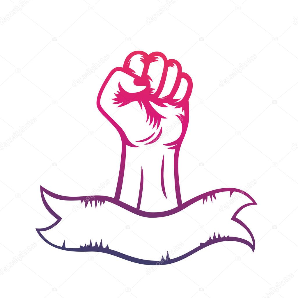 fist raised in protest, riot, rebellion symbol