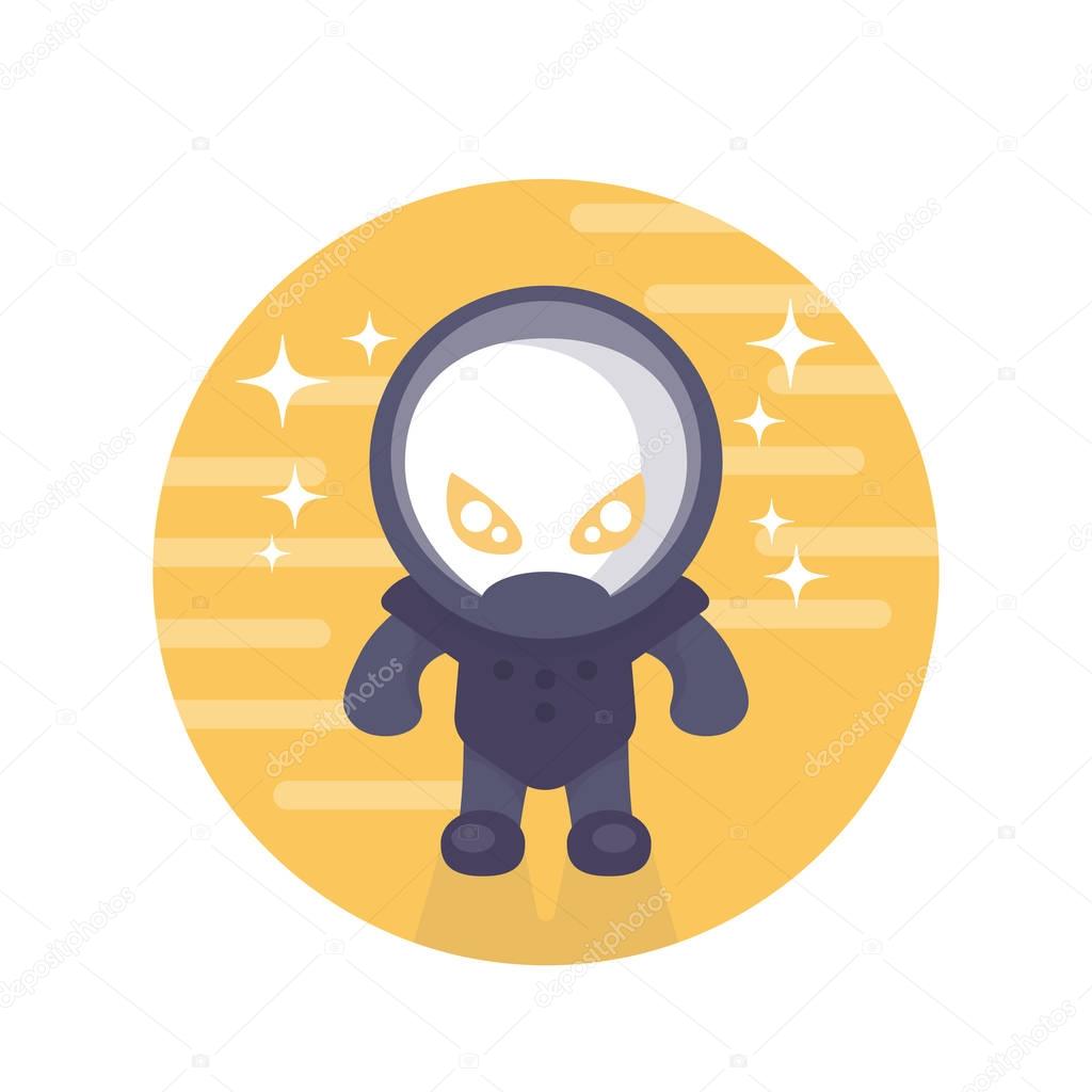 Alien astronaut round icon in flat style over white, vector illustration