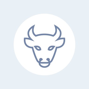 Boğa zeka çizgisi simgesi, anahat, üzerinde beyaz izole