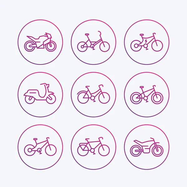 Bikes icons, bicycle, bike, cycling, motorcycle — Stock Vector
