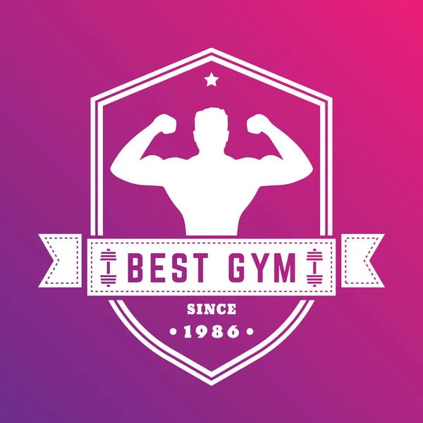 Nejlepší gym vintage logo, bílé odznak s sportovec — Stockový vektor