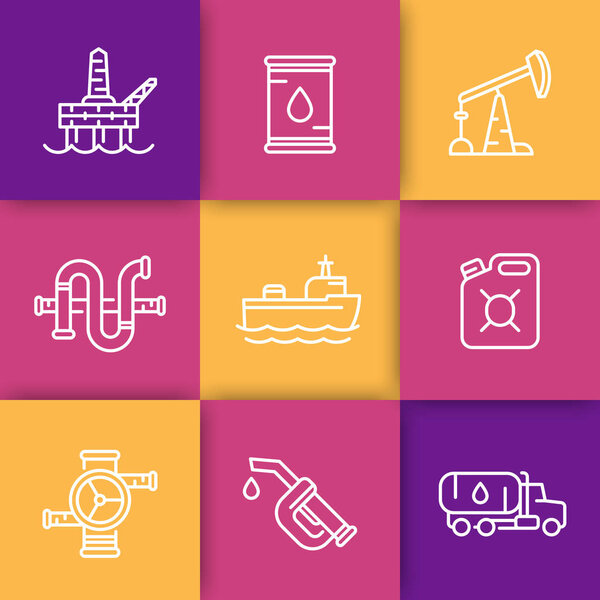 Petroleum industry line icons