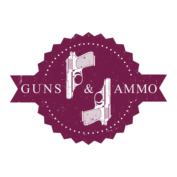 Emblema redondo vintage, armas e munições com pistolas — Vetor de Stock