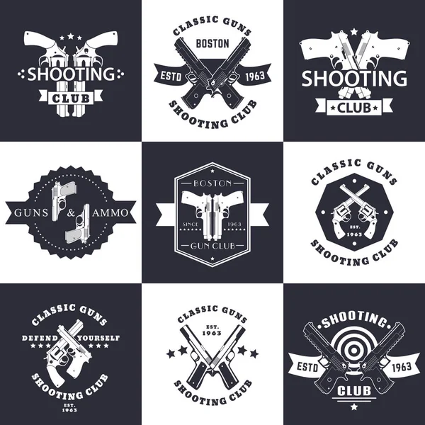 Club de tiro, armas y emblemas vintage munición — Vector de stock