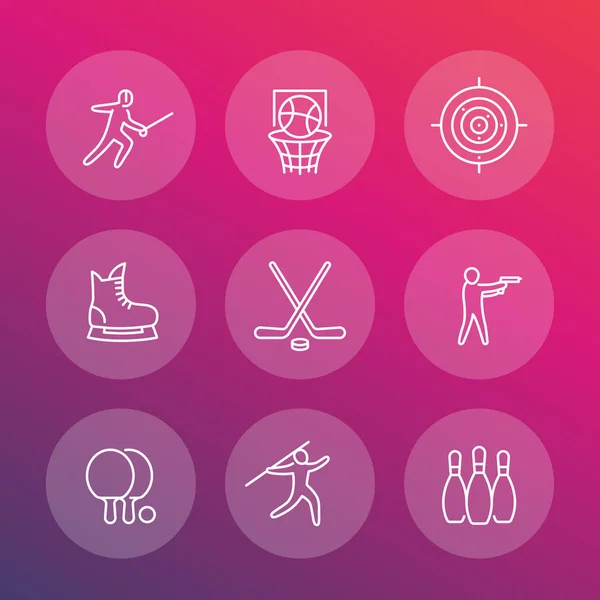 Sporty, gry, team sport line zestaw ikon — Wektor stockowy