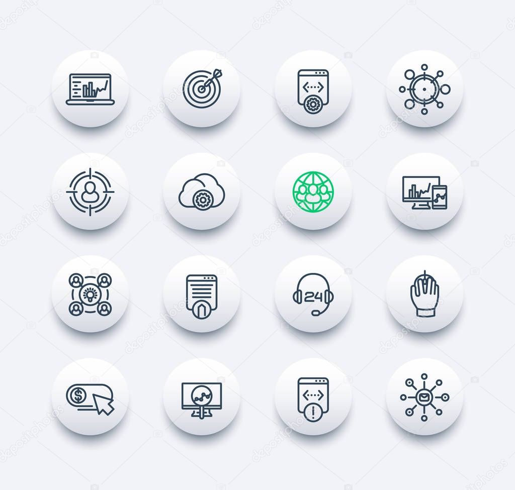 seo line icons set, search engine optimization
