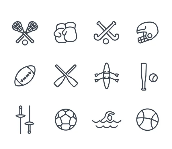 Sport och spel linje ikoner på vit — Stock vektor