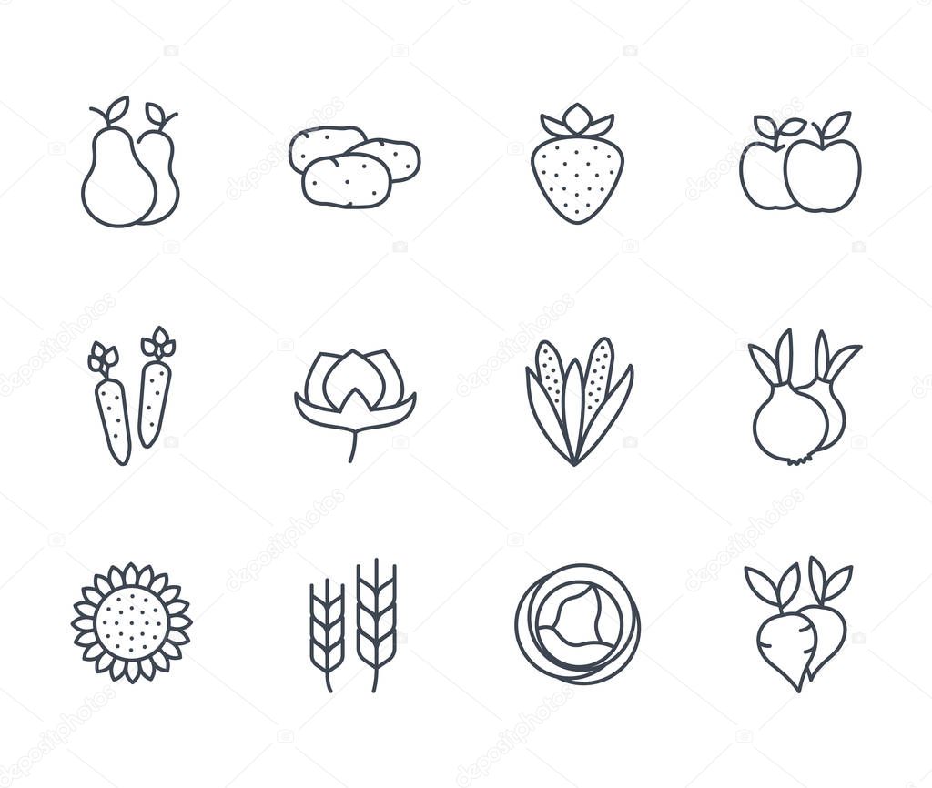 Harvest, farm icons set, linear style