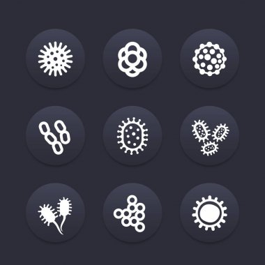 bakteri, mikrop ve virüs Icons set vektör