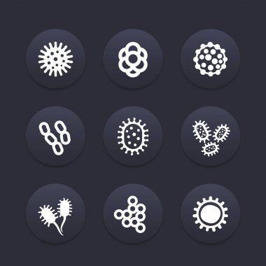 bacteria, microbes and viruses vector icons set clipart