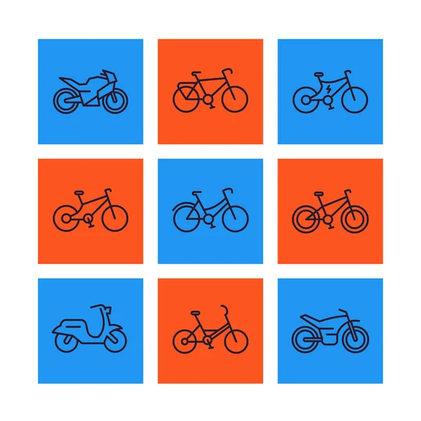 Kerékpár ikonok beállítása, lineáris stílusú, kerékpár, kerékpározás — Stock Vector
