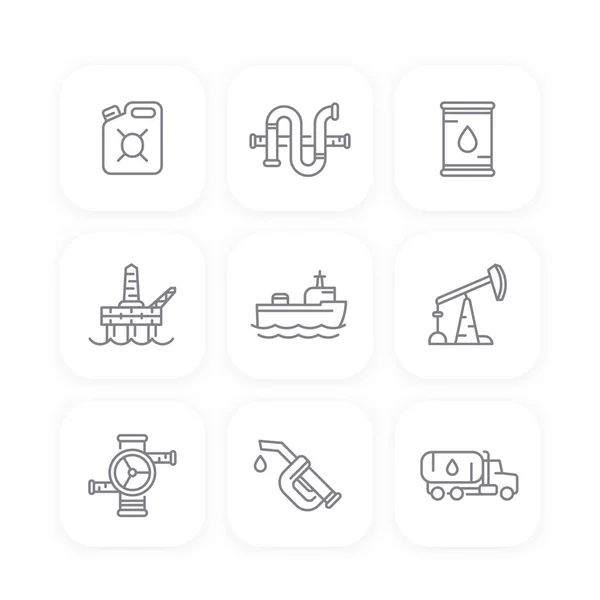 Iconos de línea de la industria petrolera, petróleo, producción de gas — Vector de stock